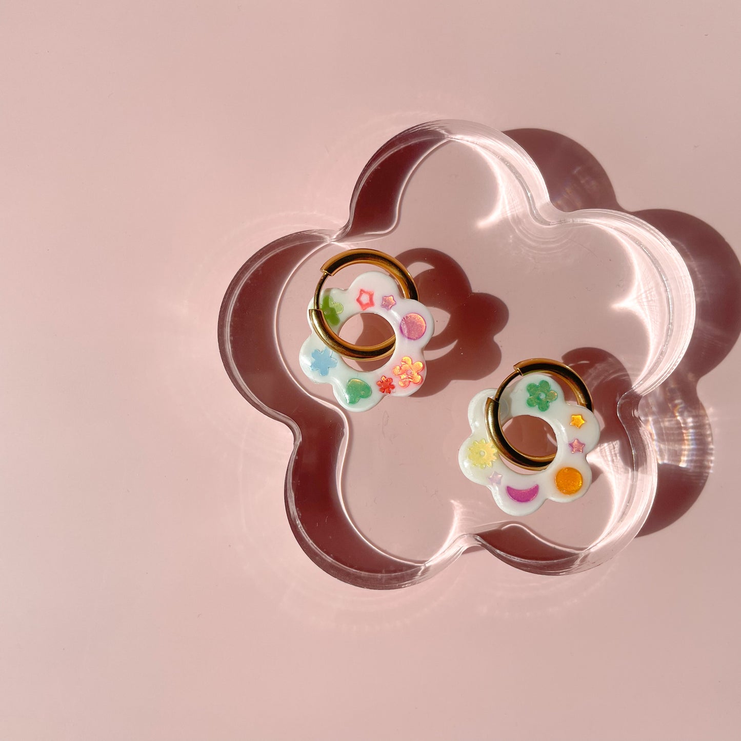 White Sequin Flower Power Hoops