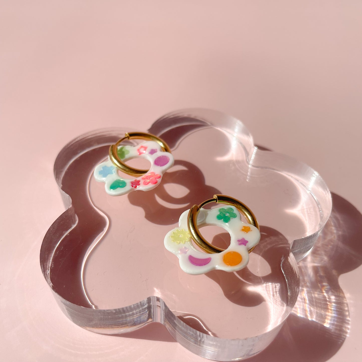 White Sequin Flower Power Hoops