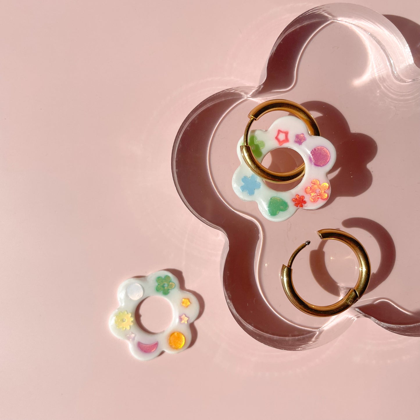 White Sequin Flower Power Hoops