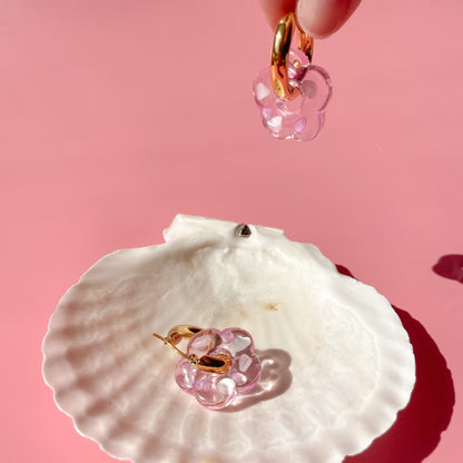 Pink Shell Flower Hoops